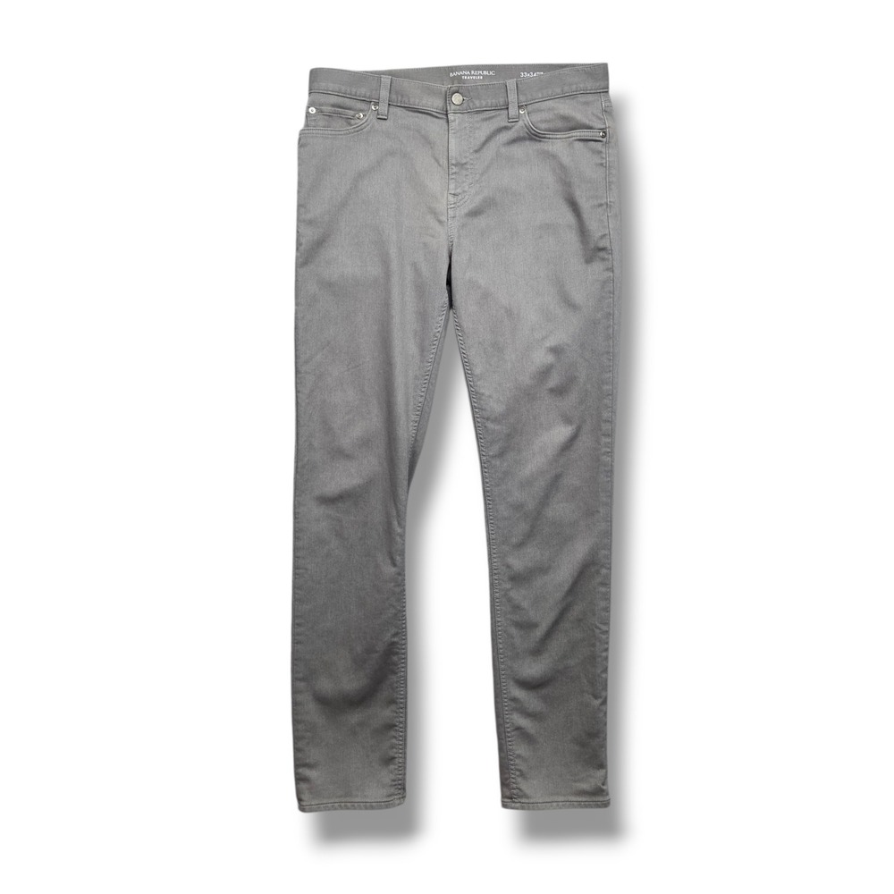 Banana Republic Traveler Pants Mens 33 x 34 Slim Fit Heathered Smoke Grey